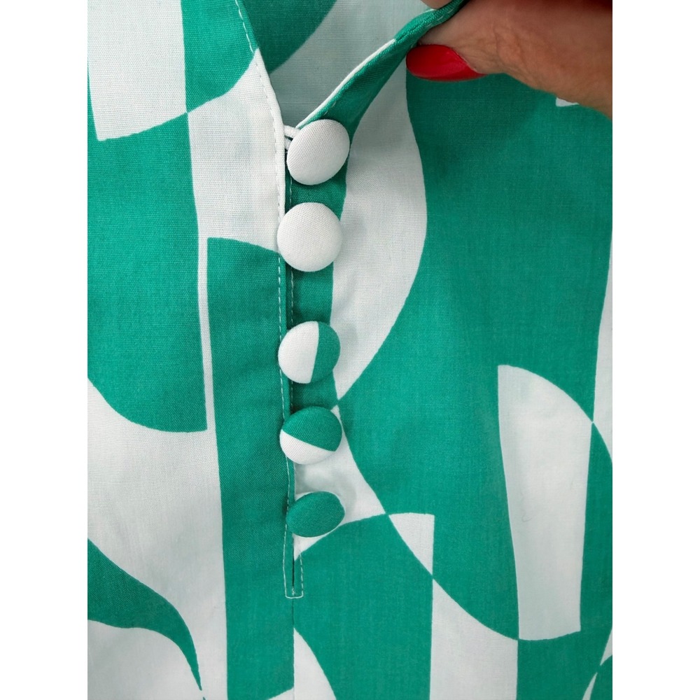 Belle by Kim Gravel Geo Goddess Blouse Womens S Green Peplum Long Sleeve Tunic - Picture 2 of 9